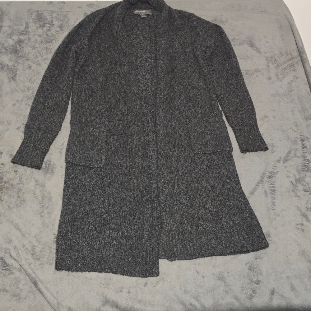 Eddie Bauer Lounge Cardigan Sweater Charcoal Heathered Knit Cozy Long Women's XS